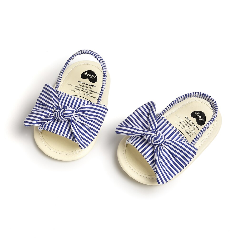 Sandalias de verano para bebés pequeños, zapatos de fondo blando de Princesa con lazo y estampado de puntos a rayas 0-6M 6-12M 12-18M: C / 11CM 0-6 Months