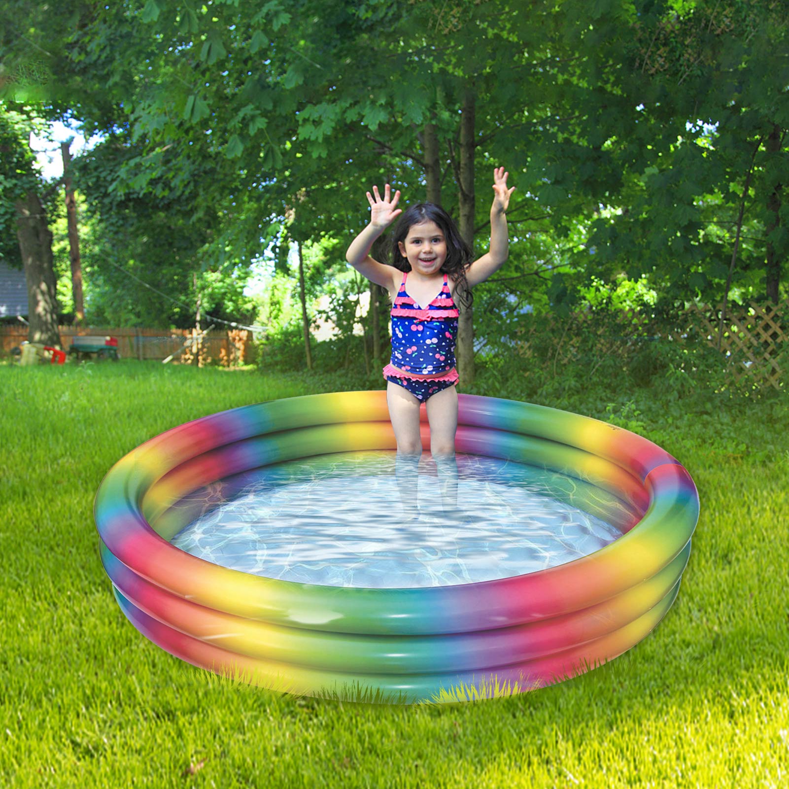 90/110/130CM Round Inflatable Pool PVC Thickened Rainbow Paddling Pool Bathtub Outdoors Summer Inflatable Swimming Pool Toys