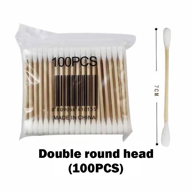 100/300pcs Disposable Ultra-small Cotton Swab Lint Free Micro Brushes Wood Buds Swabs Eyelash Extension Glue Removing Tools: 100 PCS Round head