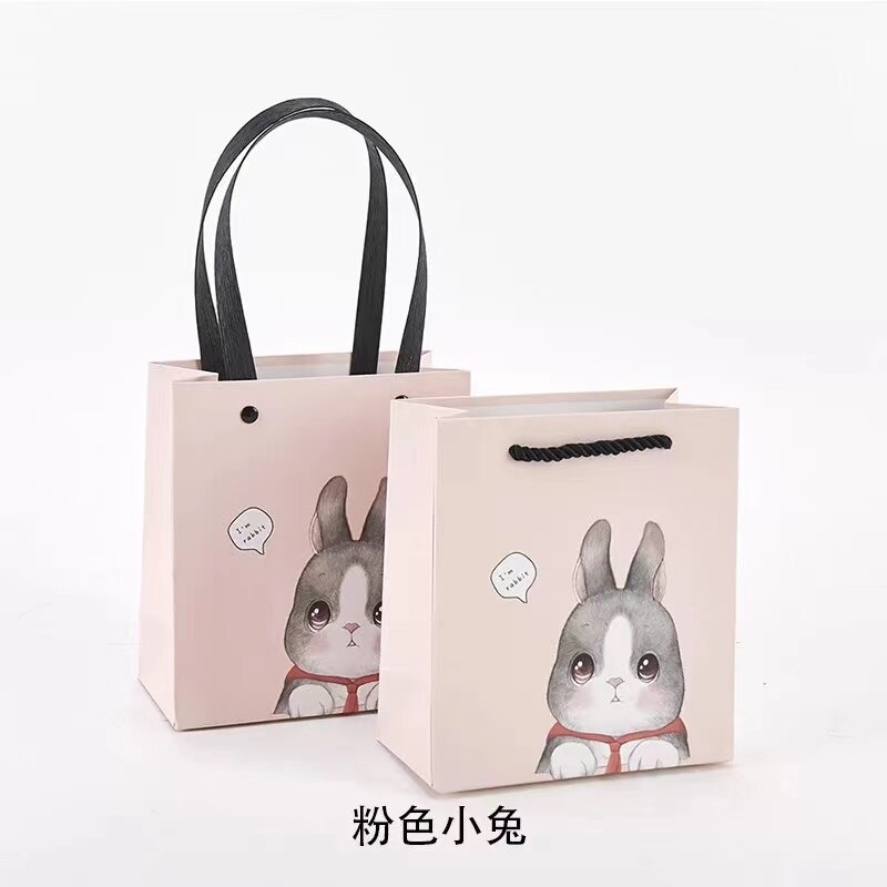 6 Stk/pak Cartoon Papieren Zakken Kraft Voor Festival Met Handvat: Roze / 14x15cm
