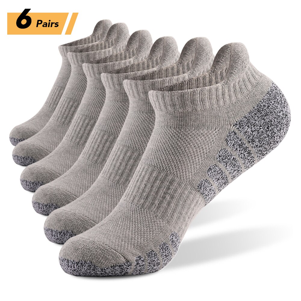 6 Pairs Sports Ankle Socks Athletic Low-cut Socks Thick Knit Autumn Winter Socks Outdoor Fitness Breathable Quick Dry Socks: Light Grey / L