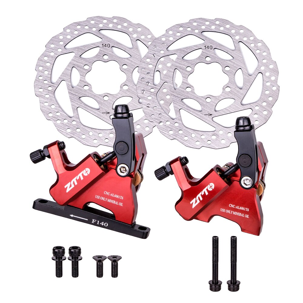 ZTTO Road Bike Disc Brake Hydraulic Flat Mount CX Rotor Brake Caliper CNC Disc Bicycle Mechanical Wire Pull Metal Pads 105: Red and discs