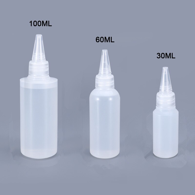 10 kpl muoviset tippapullot nestemäiselle öljyliimalle pehmeä hdpe materiaali kannettava uudelleen täytettävä säilytysastia 30ml 60ml 100ml