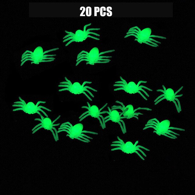 Halloween Mini plastique noir lumineux araignée blague jouets d'anniversaire bricolage araignées décoratives 2cm araignée accessoires de fête: 20 PCS B
