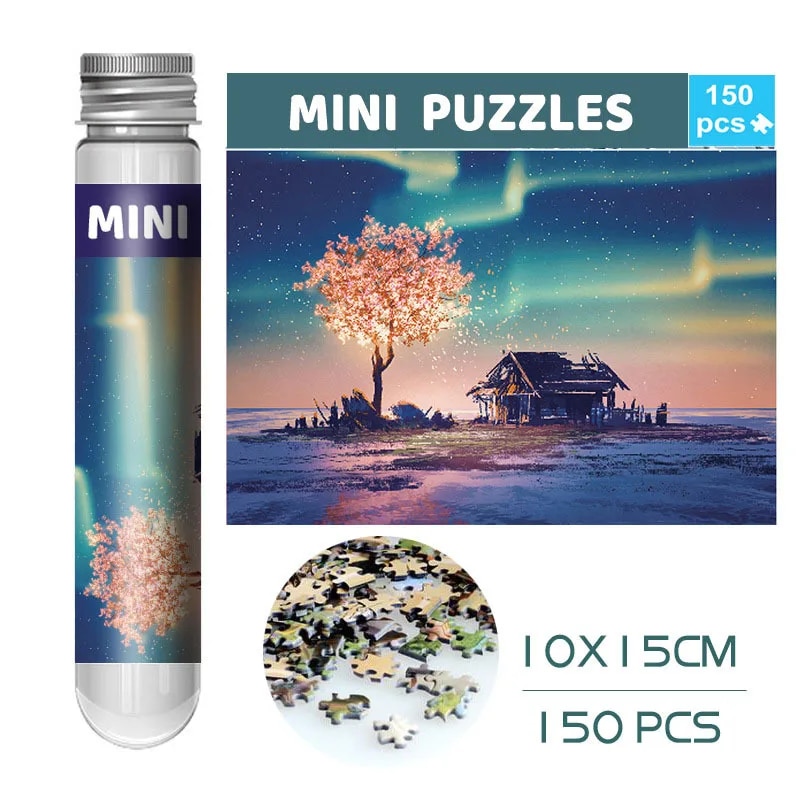 150- piece test tube puzzle, walk in the rain, mini travel puzzle, christmas house, paris tower, new year: Green