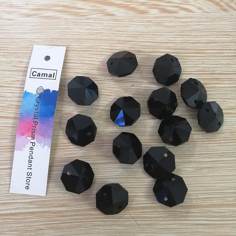 Camal 20 st svart 14mm kristall åttkantiga lösa pärlor två hål prismor ljuskrona lampa delar tillbehör bröllop mittpunkt