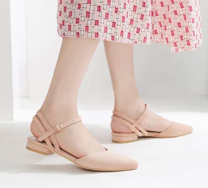 Biurowa, damska obuwie letnie zamknięte Toe sandały damskie pasek z klamrą wąskie paski Sandalias Mujer Slingback sandały na płaskim obcasie rozmiar 41/42: Różowy / 8.5