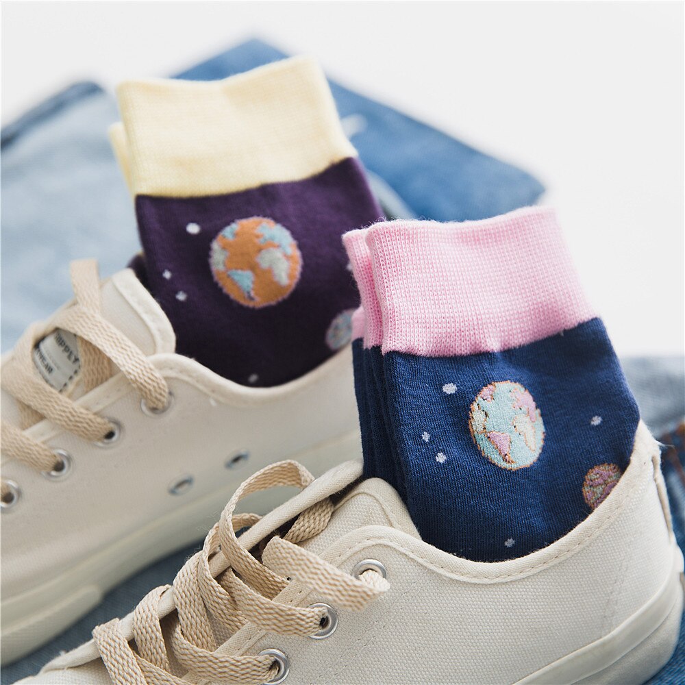 Chaozhu Onoverwinnelijk Schoonheid Meisje Leuke Chic Puss Katoen Roze Paars Cartoon Planeet Sokken Herfst Winter Kawai Super Sokken Dame