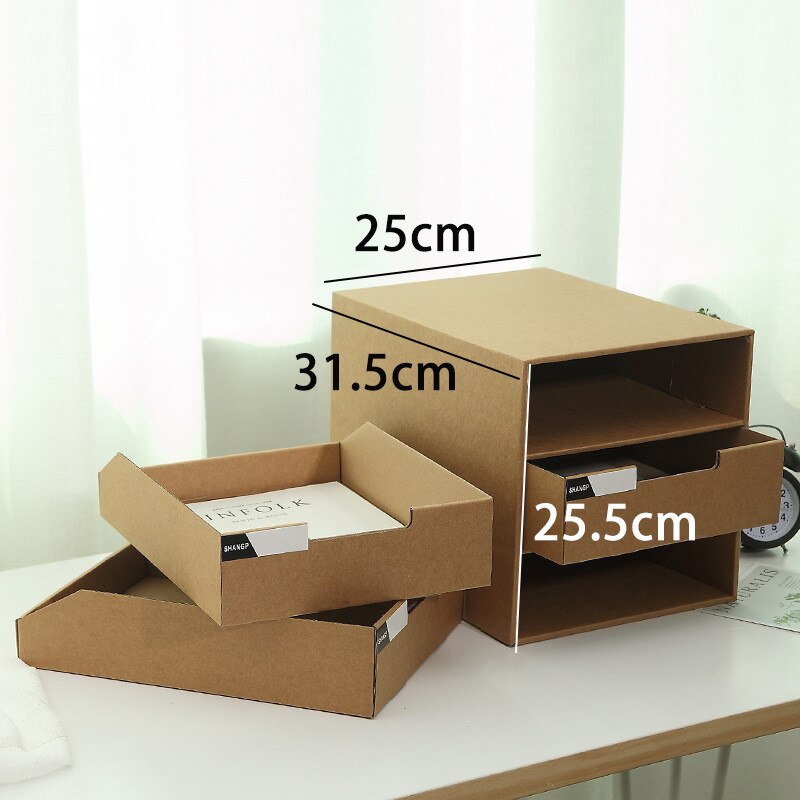 Kraft Paper Letter Files Case Box Multifunction 3 Layers Drawer Document Home Office Desktop Books Stationery Cosmetic Storage