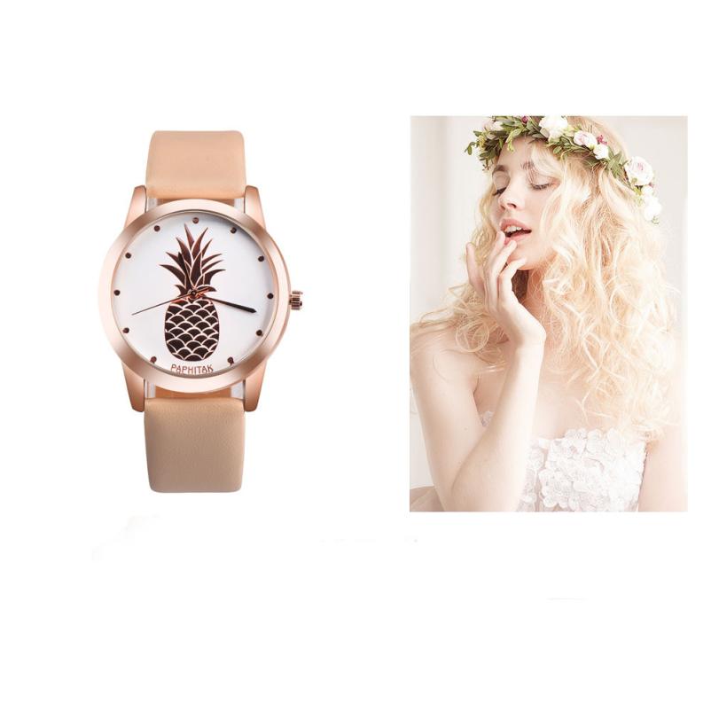 PAPHITAK femmes hommes ananas Faux cuir analogique montre à Quartz L8243