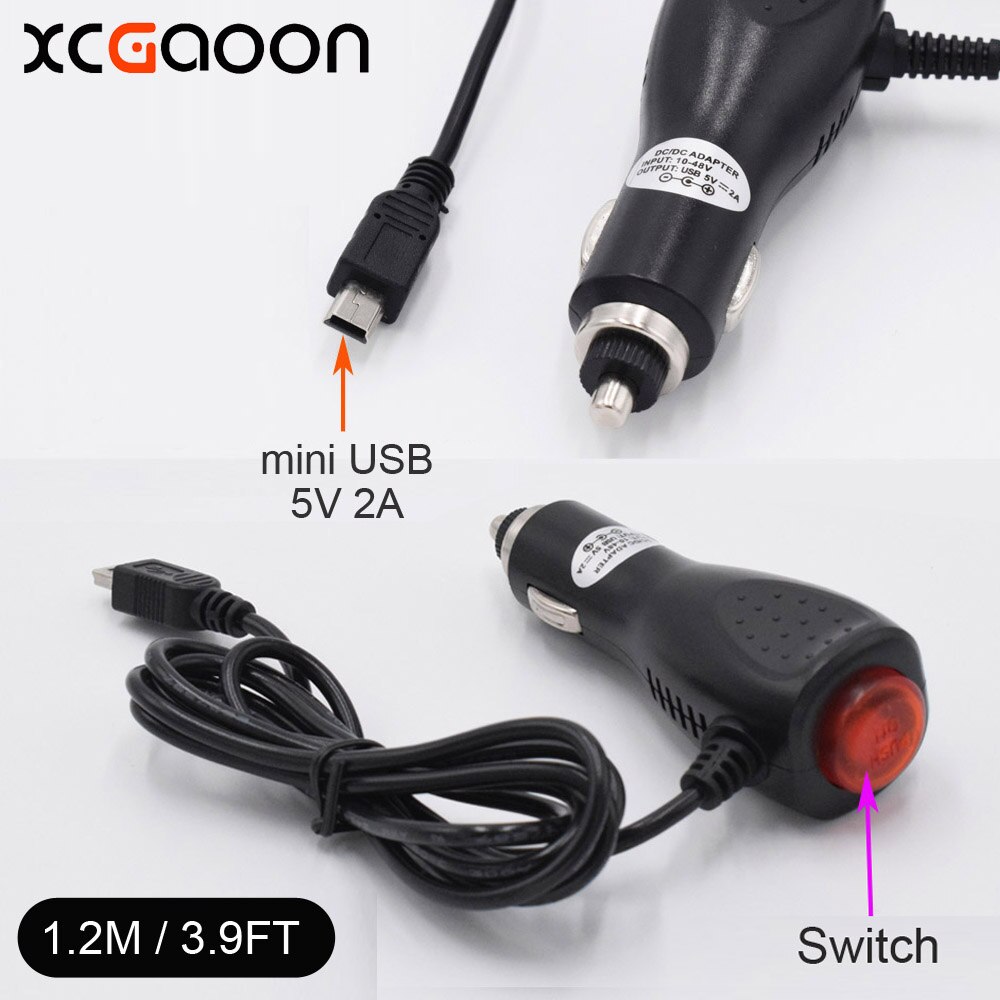 XCGaoon 10 stuk mini USB Autolader voor Auto DVR Camera/GPS, input DC 12 V-24 V Uitgang 5 V 2A met Schakelaar Kabel Lengte 1.2 m