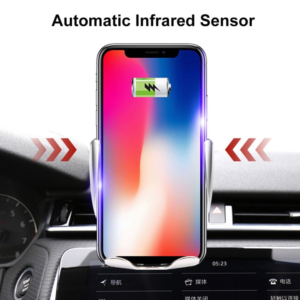 Automatic clamping car wireless charger t 360 degree rotation holder for iphone xr xs max samsung note 9 qi  s9 s8 vent holder