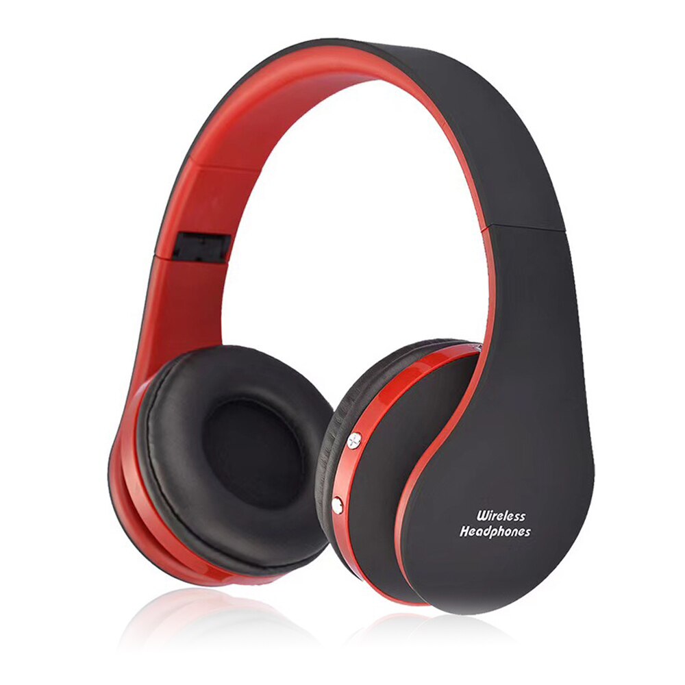 Écouteurs Bluetooth sans fil avec Microphone, oreillettes de jeu pliables, stéréo, pour enfants,: black and red