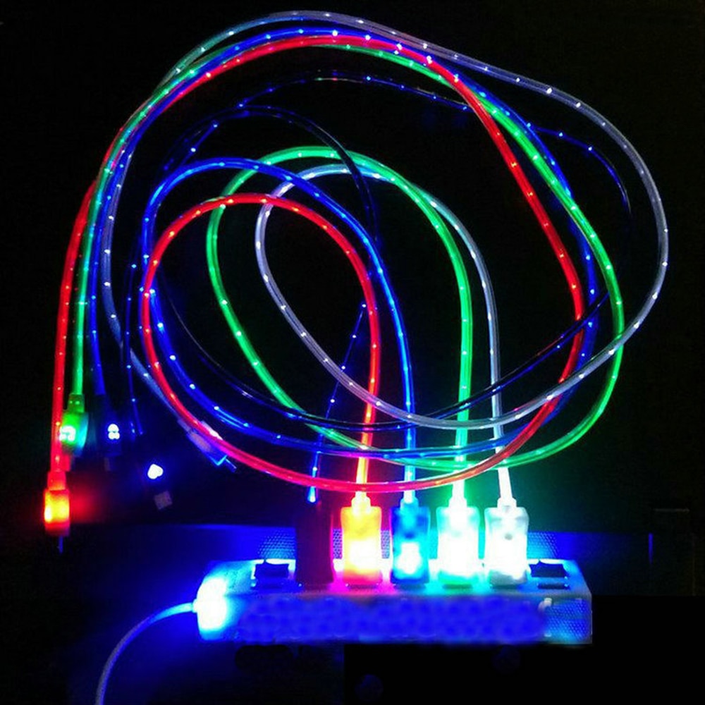 1M luz LED colorida luminosa cargador de teléfono carga sincronización de datos transferencia Cable para teléfono Android