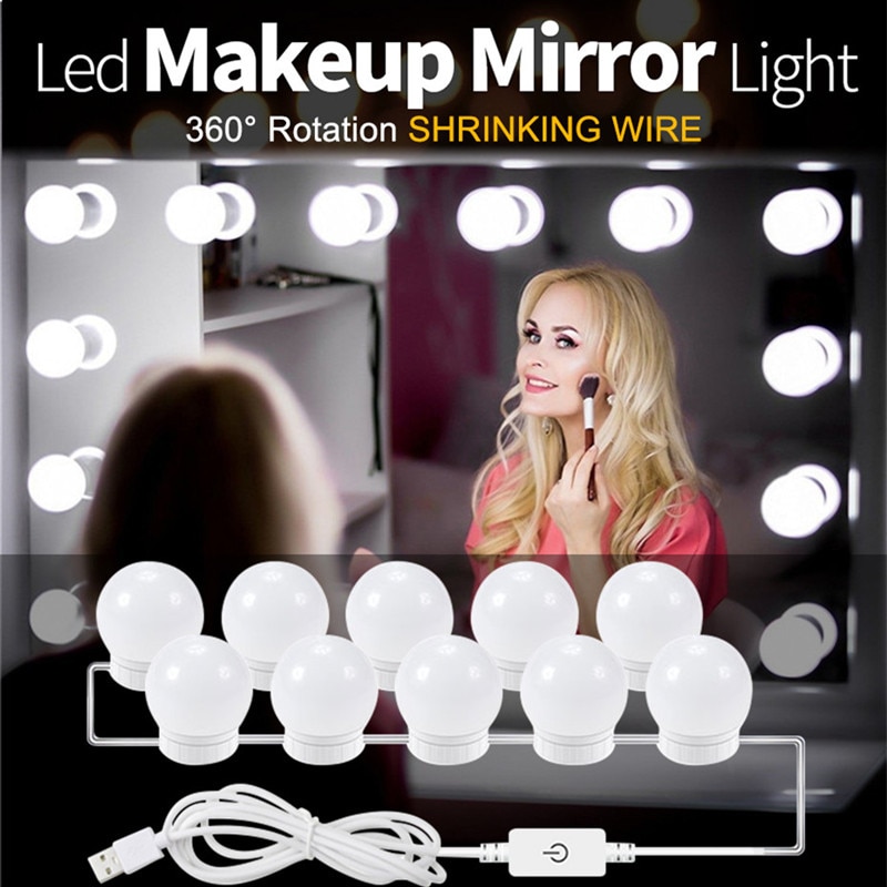 Dc5v 2/6/10/14 lampen led make-upspiegel gloeilamp hollywood make-up ijdelheidsverlichting usb wandlamp dimbare kaptafelspiegel