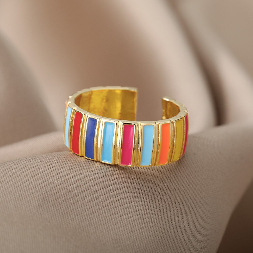 Kleurrijke Enamel Rainbow Ringen Voor Vrouwen Mannen Minnaar Paar Lgbt Ring Verstelbare Open Manchet Engagement Trouwringen Sieraden