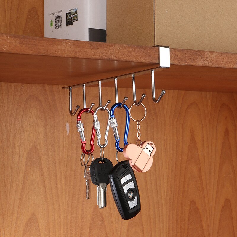 6 kroge under hylde krus kop metalholder hængestativ skab køkken arrangør multifunktionel krog