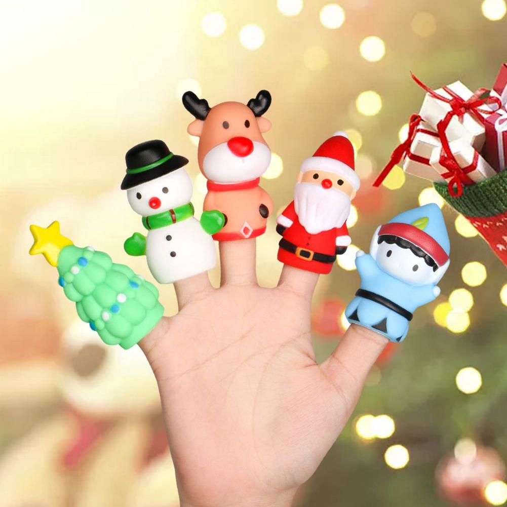 5 Pcs marionette da dito di natale giocattoli alci babbo natale pupazzo di neve albero di natale personaggio colorato dito mani giocattoli per feste festa F