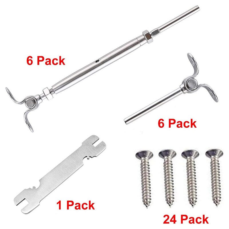 6 Pack T316 Stainless Steel Cable Railing Kits Fit 1/8Inch Stainless Steel Wire Rope Cable for Cable Railing Systems