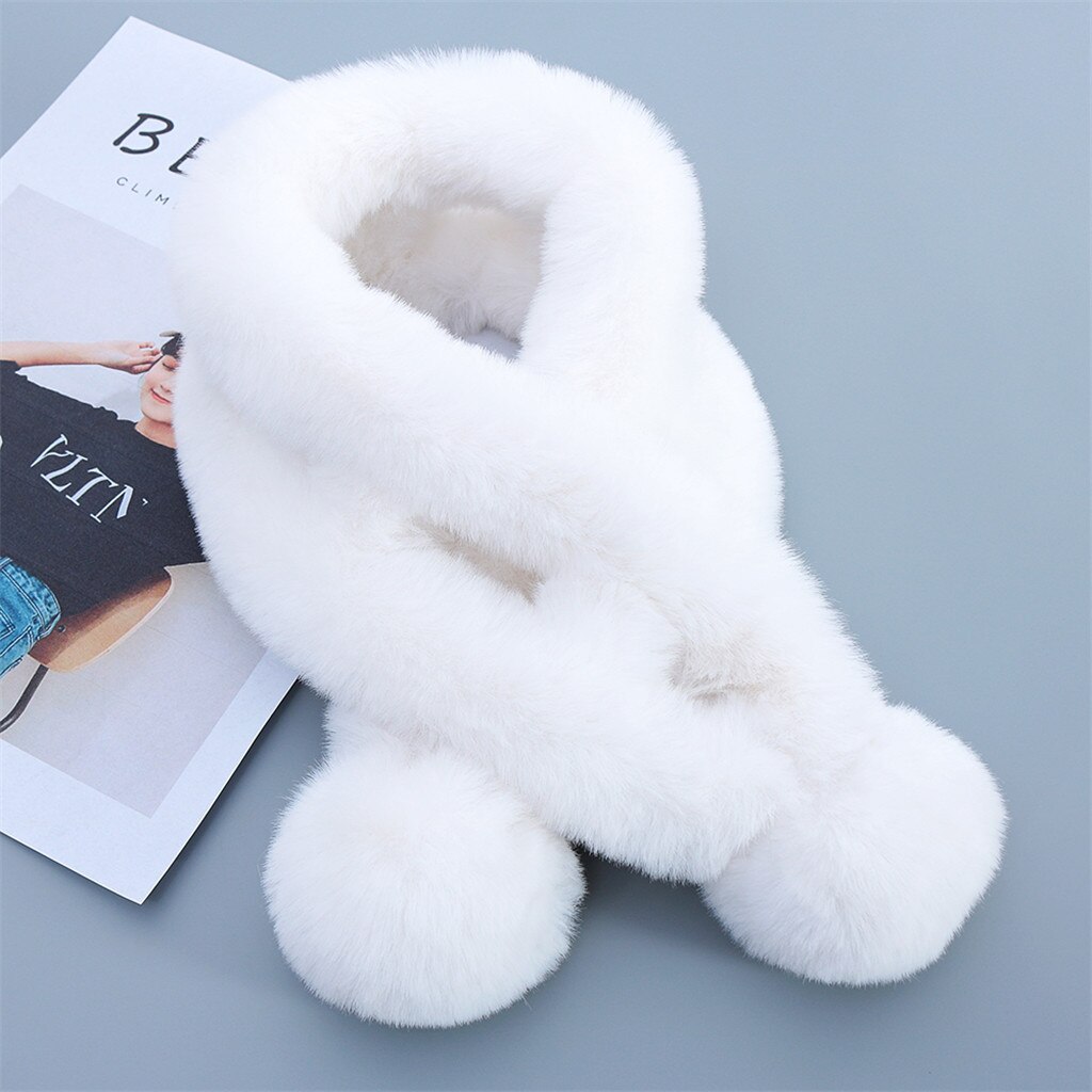 Enfants hiver écharpe pompon bébé écharpe garçons filles cou écharpes à tricoter avec fourrure boule foulard echarpe foulard A20: WHITE