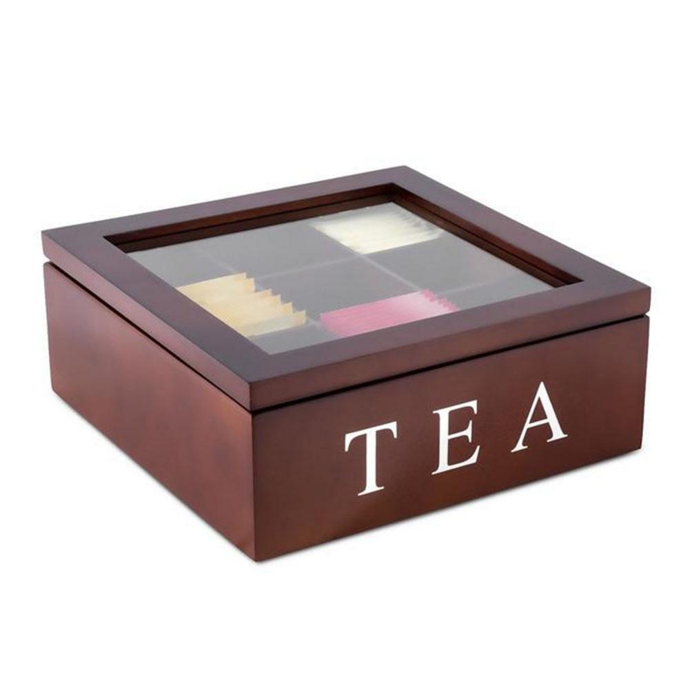 Wooden Tea Box 9-Compartment Organizer Storage Case Tea Coffee Dried Flowers Protect Storage Boxes