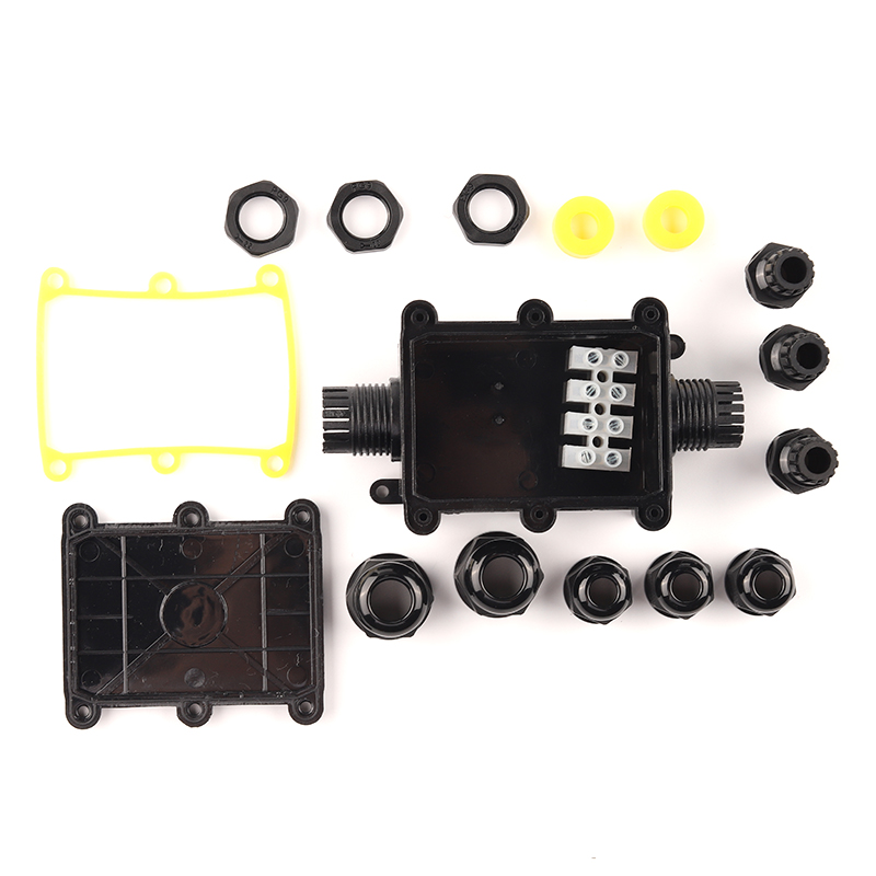 IP68 2/3/4/5/6Way Outdoor Cable Junction Box With Terminal For Electrical Wiring Accessories45A/450V Black Waterproof Enclosure
