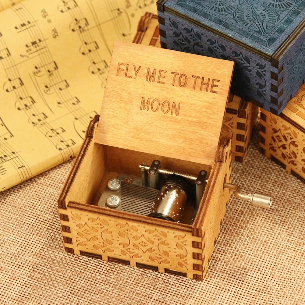 Retro Wood Music Box Antique Hand Cranked Musical Case Home Ornament For Home Decor
