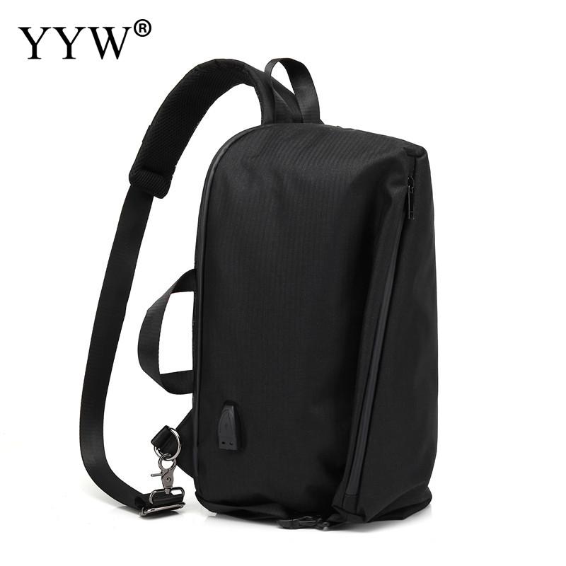Yyw casual masculino estilingue saco com interface usb caixa crossbody bolsa preto mensageiro grande saco multifuncional sacos de peito: black
