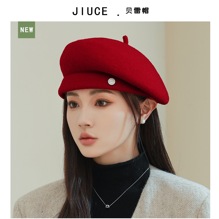 Baret Hoed Dames Herfst Winter Licht Luxe Wolmix Show Gezicht Kleine Mode Schilder Hoeden Engeland Retro Bud Cap: Oranje