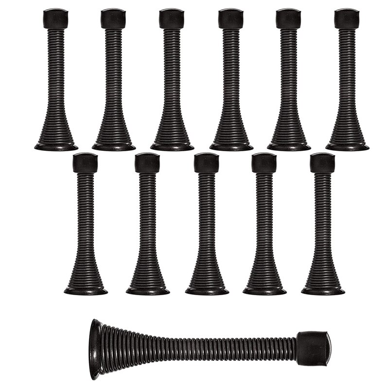 12Pcs Spring Door Stops 3 Flexible Heavy Duty Spring Door Stopper With Rustproof Screw Rubber Bumper Tips: Black