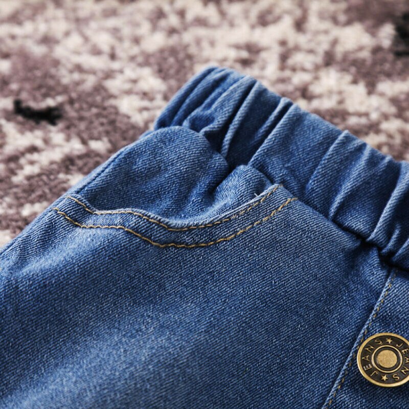 CANIS di Estate Del Bambino Delle Ragazze Dei Capretti Blu Denim Mini Skirt Ruffles Pulsante di Modo Bello Pannello Esterno Del Jean casual