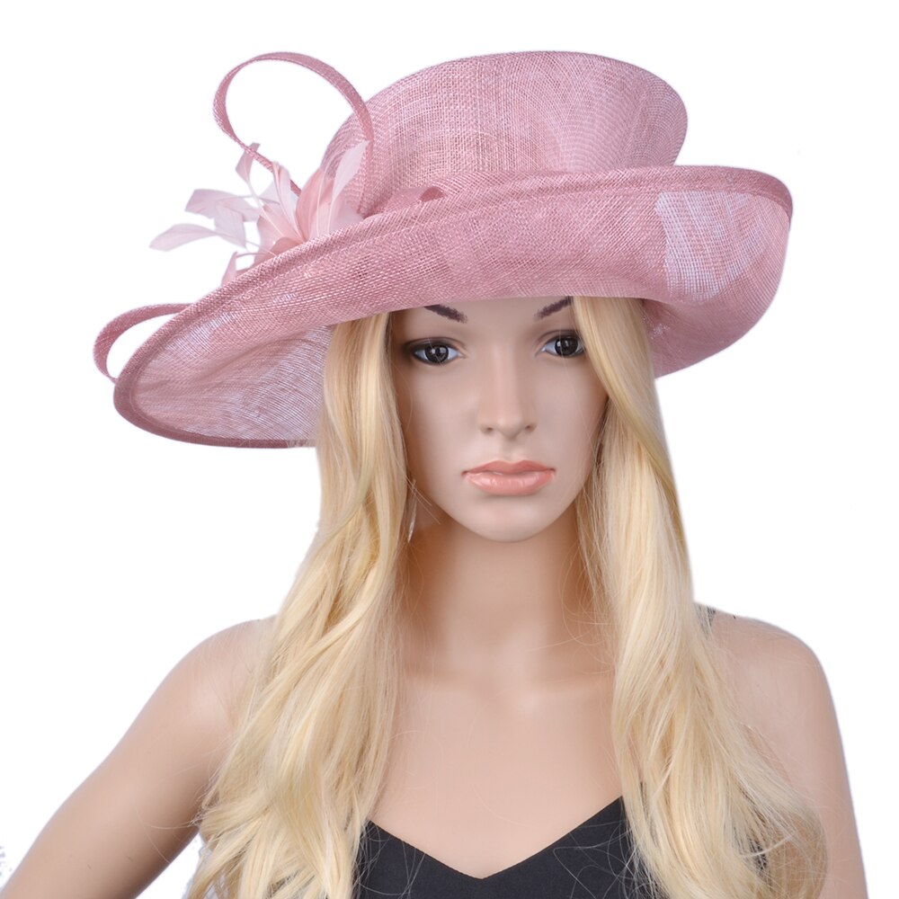 Blush pink big brim sinamay hat for Church.: BLUSH PINK
