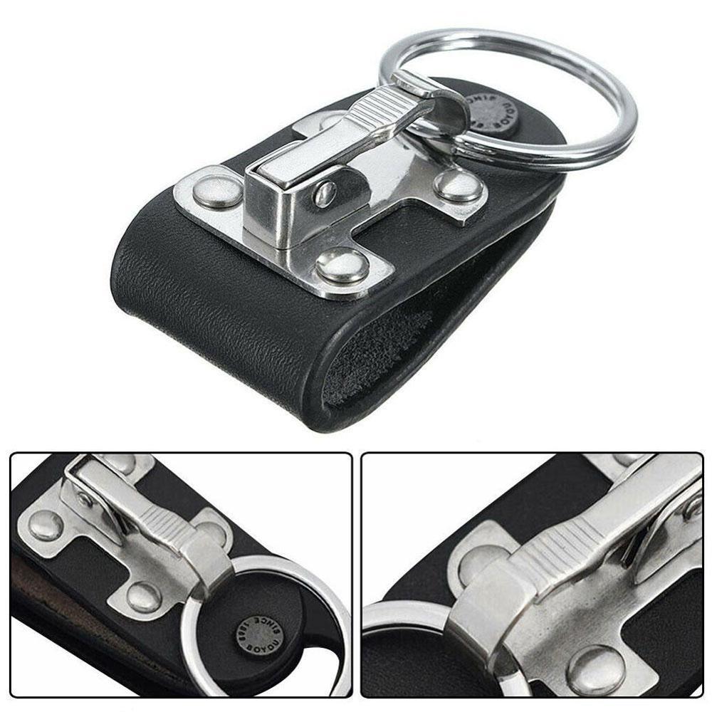 Key Chain Men Black PU Leather Stainless Steel Keyring For Business Belt Accessories Belt Clip Ring Holder Keyring