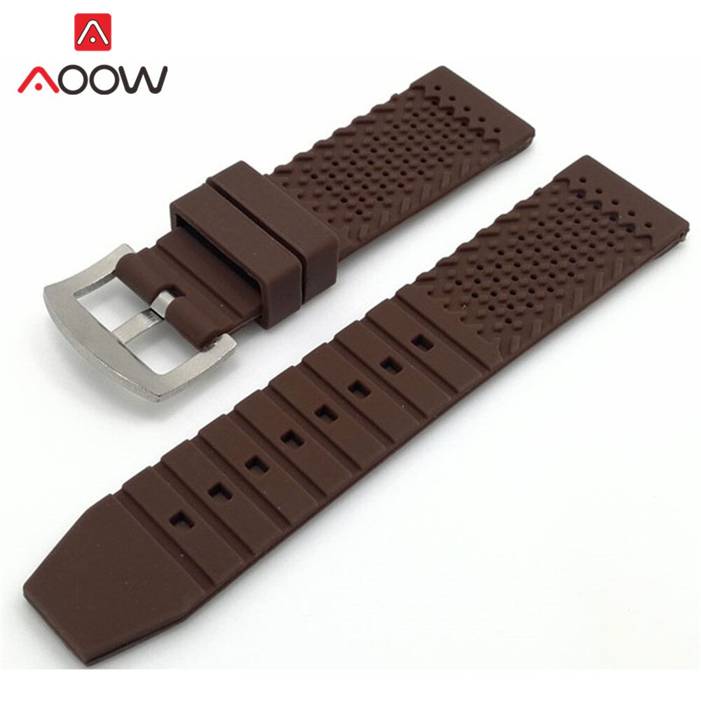 Universele sport waterdichte siliconen horlogeband 16mm 18mm 20mm 22mm 24mm rubberen ademende metalen gesp armbandband riem