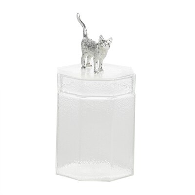 animal storage Bottle Kitchen Glass jar canister tea Cans home coffee cans cosmetic jewelry storage tank Sugar bowl: Silver Cat
