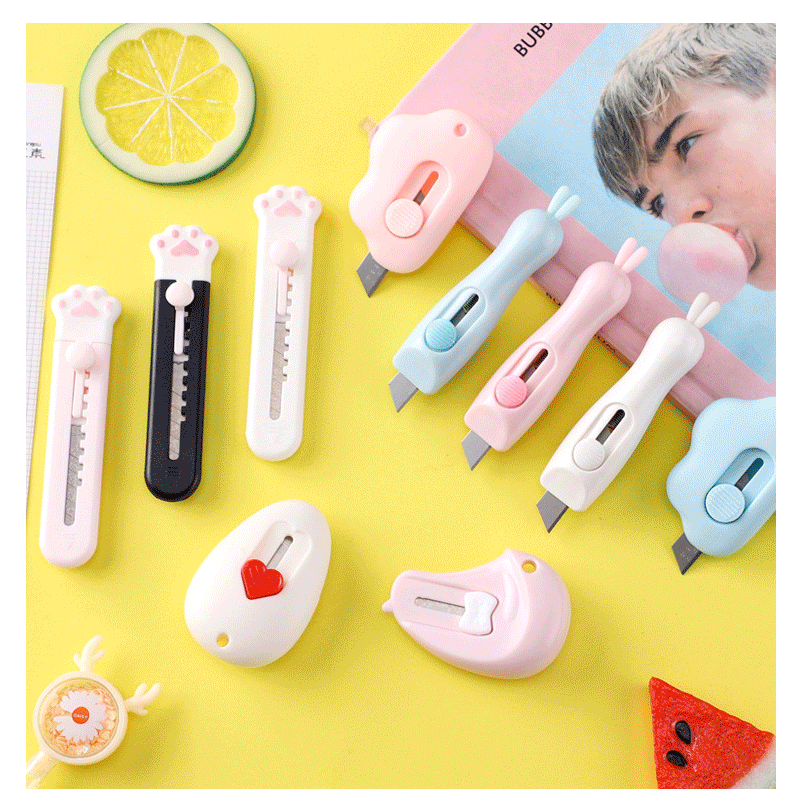 1p Mini Cute Utility Knife Cartoon Portable Demolition Express Paper Cutting Art Knife Student School Office School Supplies