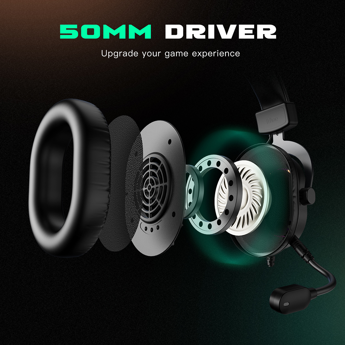 Fifine Dynamiczny zestaw słuchawkowy RGB do gier z mikrofonem Słuchawki nauszne 7.1 Dźwięk przestrzenny PC PS4 PS5 3 Opcje EQ Gra Film Muzyka