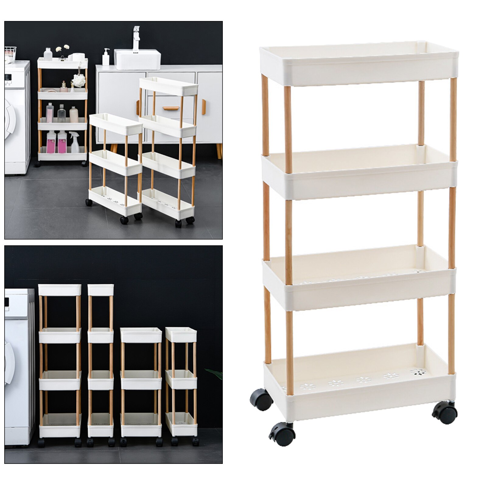 Multifunctional Storage Trolley Cart Space Saving Shelf Rack Organizer Tray Laundry Room Dining Room Kitchen