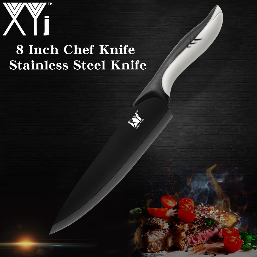 Xyj sort oxid knivsæt  of 6 & klinge beskyttende kappe rustfrit stål non-stick sort belægning klinge knive & 8 " køkkenholder