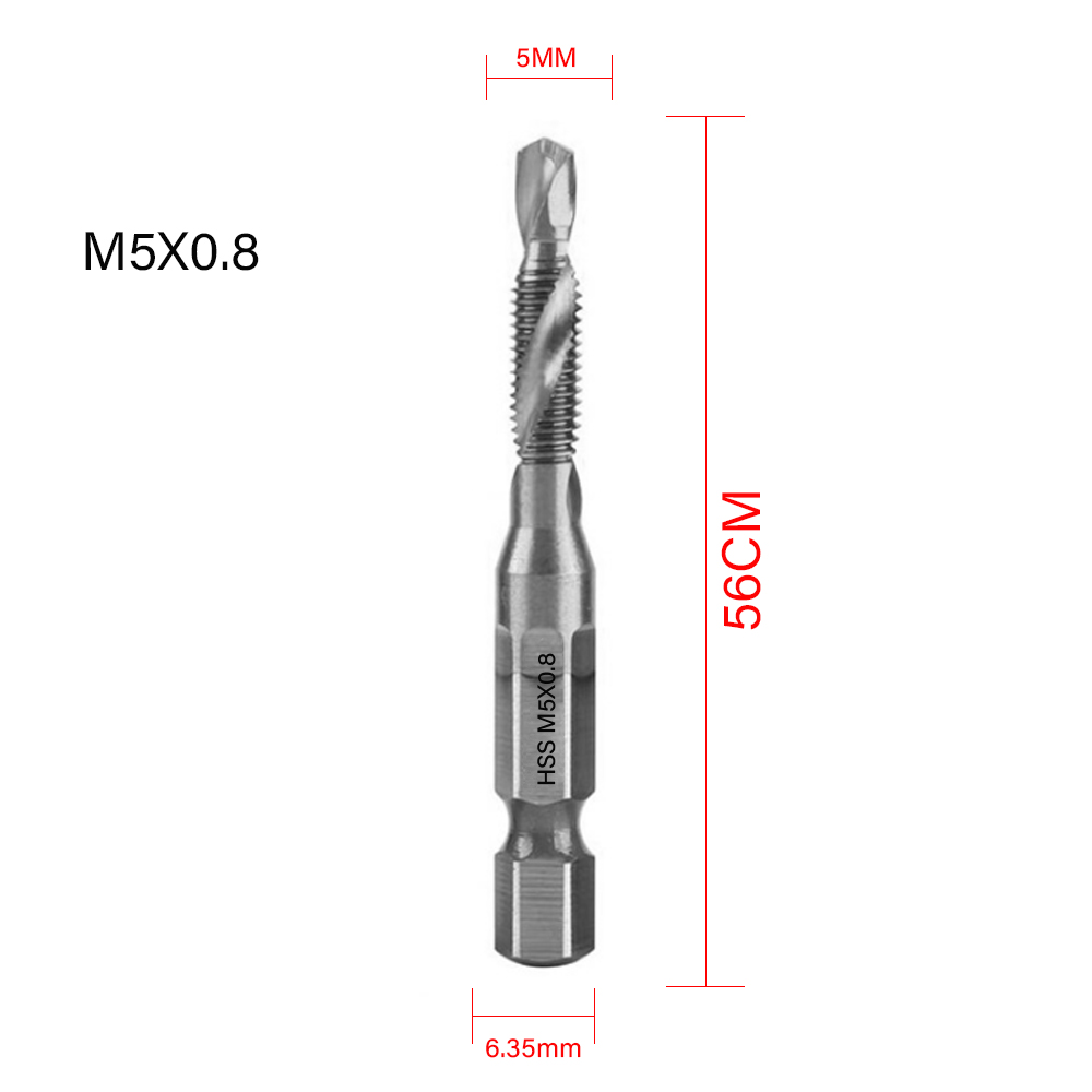 Titanium Plated Hex Shank HSS Screw Thread Metric Tap Drill Bits Screw Machine Compound M3 M4 M5 M6 M8 M10 Hand Tools: Red