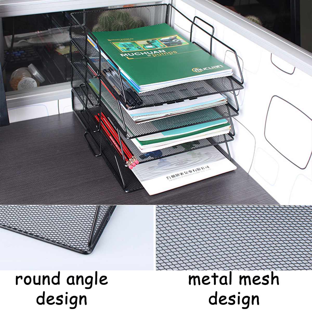 Stackable Iron Mesh A4 Paper Organizer Document File Storage Basket Holder Desktop Office Book Magazine Newspaper Storage Tray