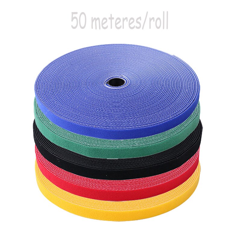 50 meter selvklebende borrelås kabelbånd magisk festebånd kroker løkker snorer spenne manager klips wire line finishing stropp