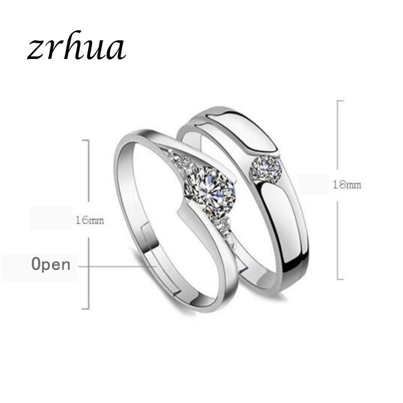 ZRHUA Romantic 2PCS Couple Ring Set 925 Sterling Silver Stamp Cubic Zirconia Women Engagement Rings Wedding Jewelry