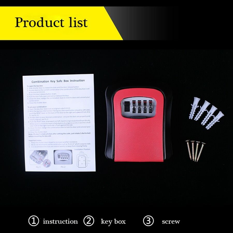 Key Box Combination Hide Key Lock Box Storage Wall Mount Security Outdoor Case with Resettable Code 4 Digit Combination Lock Box