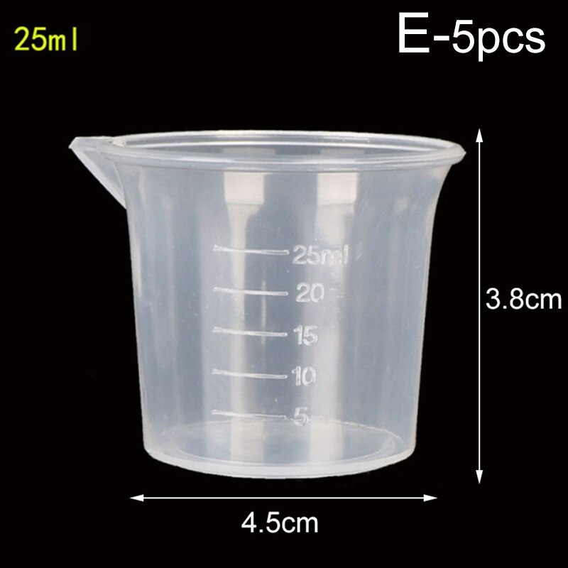 20ml/30ml/50ml/300ml/500ml/1000ml Clear Plastic Graduated Measuring Cup for Baking Beaker Liquid Measure Jug Cup Container: E-5pcs