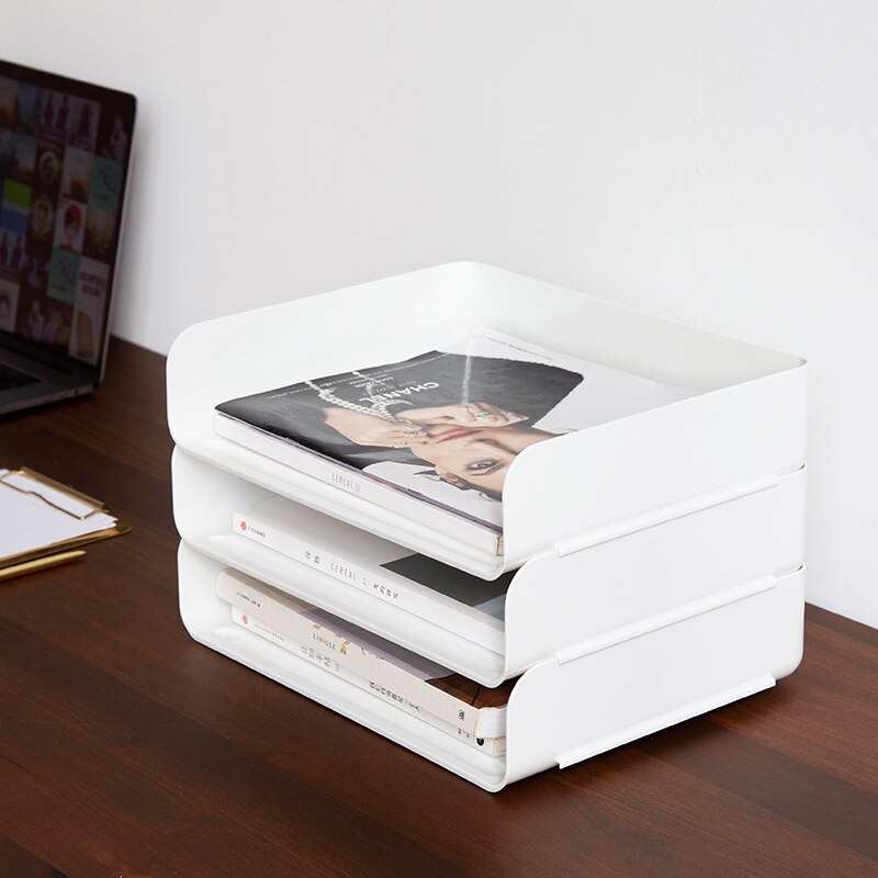 Plastic Superimposed Makeup Organizer Books And Magazines Computer Storage Box File Clutter Bag Practical Office Organizer