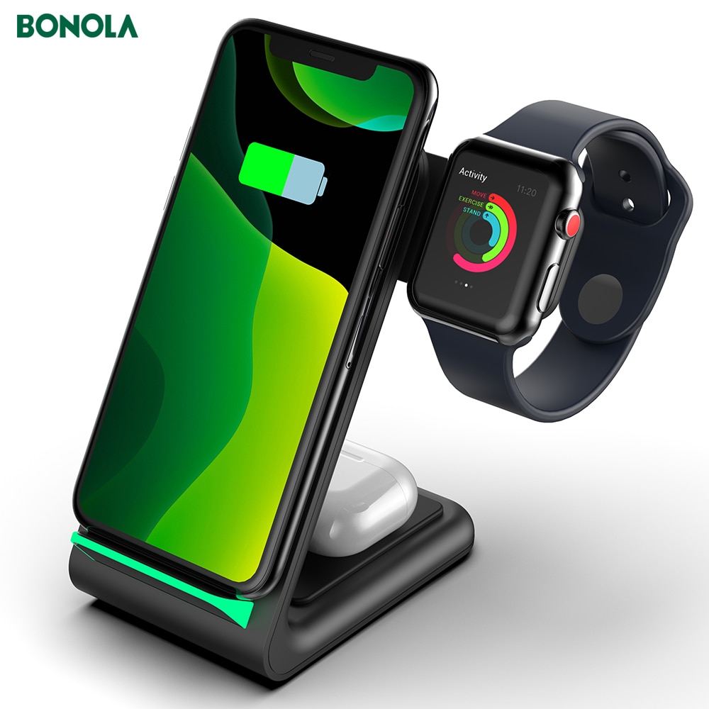 BONOLA 3 In 1 Qi Wireless Charger MagSafe Foldable15W For iPhone12/12 Pro/12Mini/11 Pro iWatch Airpods Pro Wireless Charge Stand