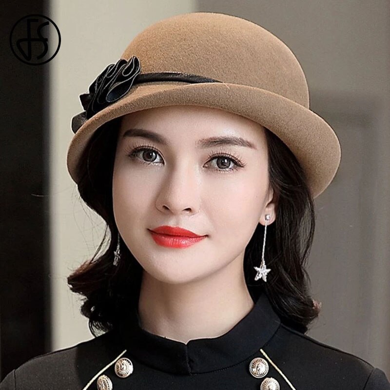 FS 100% Australian Wool Hat Women Lady Autumn Winter Chic Irregular Brim Fedora Hats Black Woman Party Formal Top Felt Caps