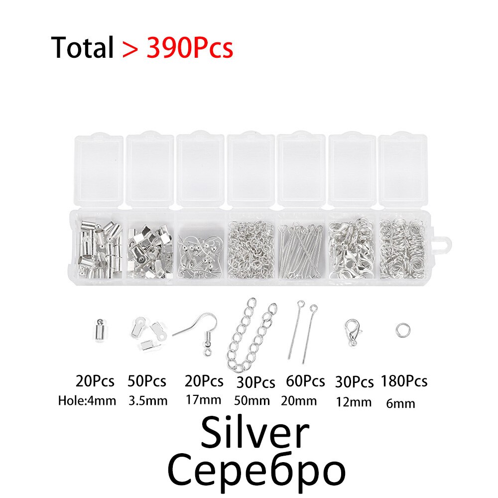 390Pcs Jewelry Making Set Jump Rings Lobster Clasp Ear Hook Pins Chain For DIY Jewelry Making Kit Finding Accessories Supplies