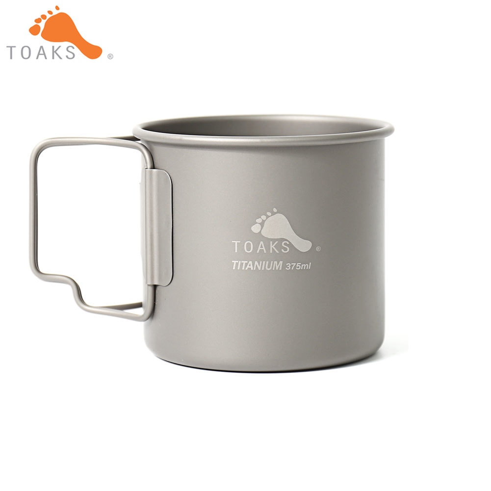 TOAKS CUP-375 Pure Titanium Cup Ultralight Outdoor Mok zonder Deksel en Opvouwbaar Handvat Camping Kookgerei 375 ml 62g